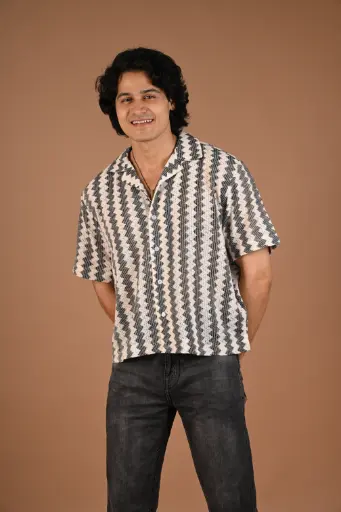 The Zigzag Zen: Textured Monochrome Resort Shirt