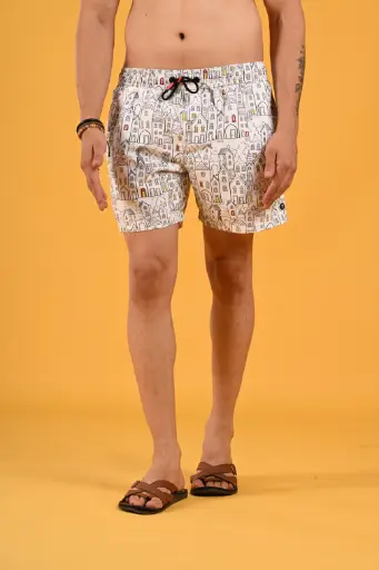 Illustrated Cityscape Swim Shorts