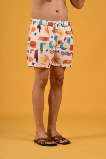 Sun, Moon, & Stars Watercolor Abstract Swim Shorts
