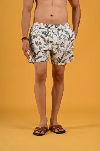 The Jungle Oasis Green Leaf-Print Swim Shorts