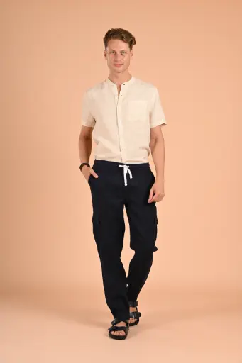 The Jungle Safari Linen Cargo Ribbed Pants-  Black Beauty
