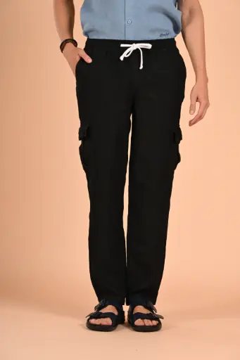 The Jungle Safari Linen Cargo Ribbed Pants-  Pageant Blue