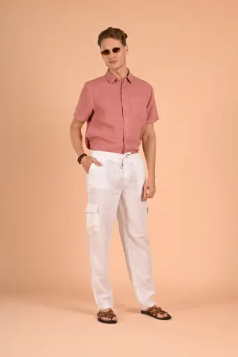 The Jungle Safari Linen Cargo Ribbed Pants-  Brilliant white