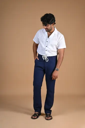 Sandy Shores Pure Linen Pant- Navy Blue