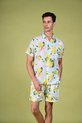 Squeeze the Day
Lemon Zest n' Floral Fest Hawaiian Shirt- Clearly Aqua